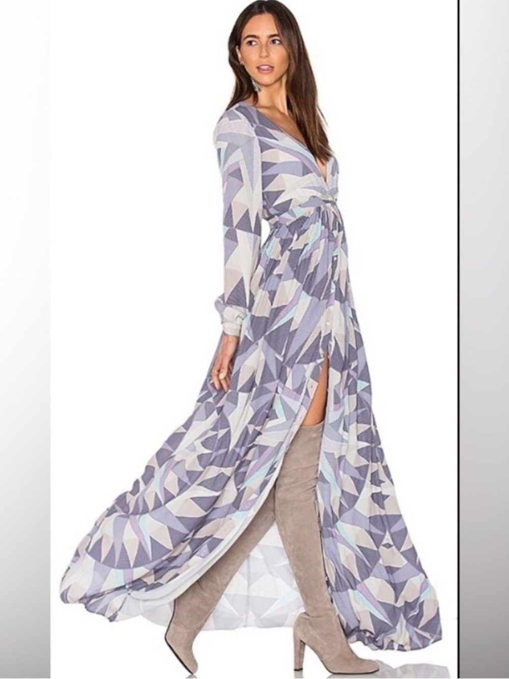 Mara Hoffman Compass Geometric long sleeve Maxi dress Lavender